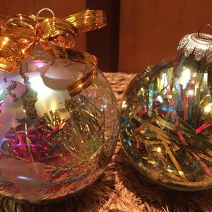 Set of 2 Vintage Blown Glass Confetti-filled Ornaments